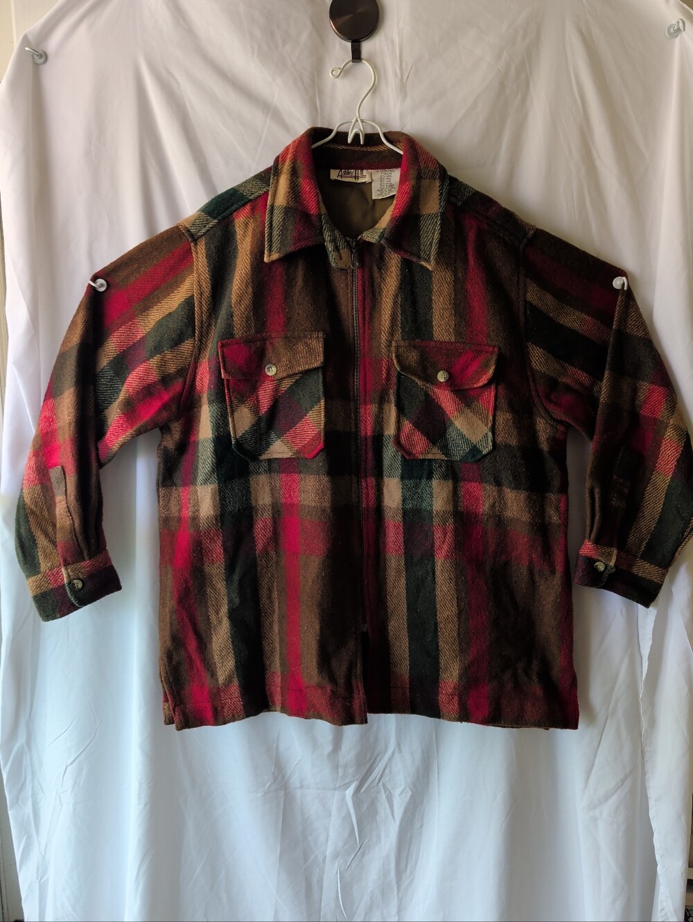 Ashley Hill Wool Plaid Flannel Chore Shirt Red Brown Cabin Woods Lumberjack XL